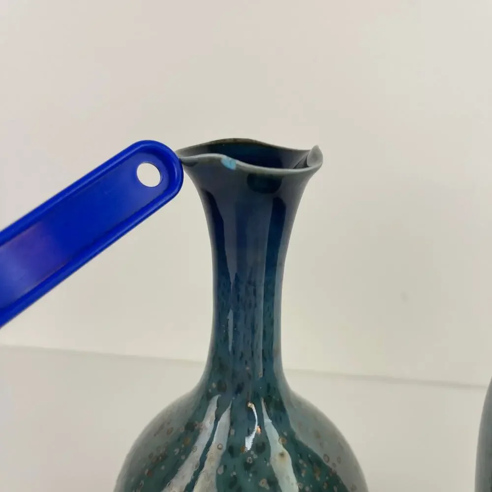 Set of 2 Ombre Mini Tulip Bud Vases Green Teal Art Home Decor Pottery